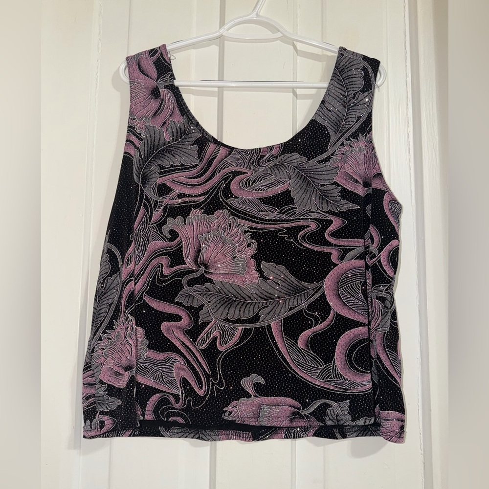 Women's plus size 2X Onyx Nite Black and Pink Tank Top glitter shirt summer sun